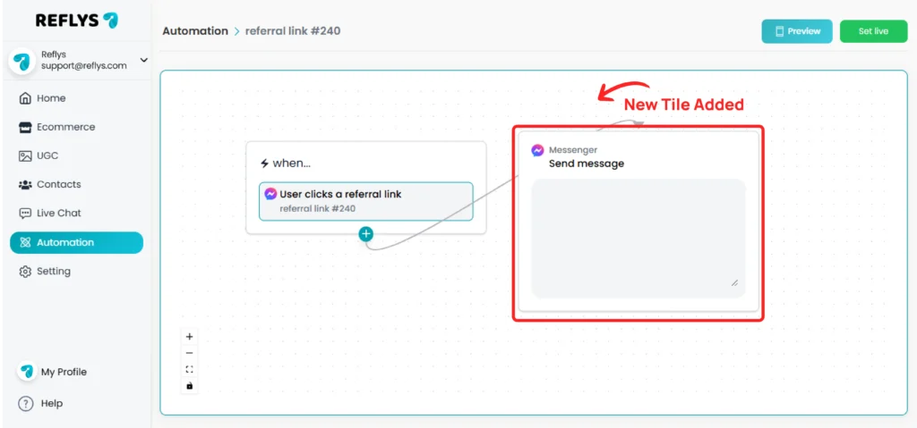 Messenger Referral Link Tile