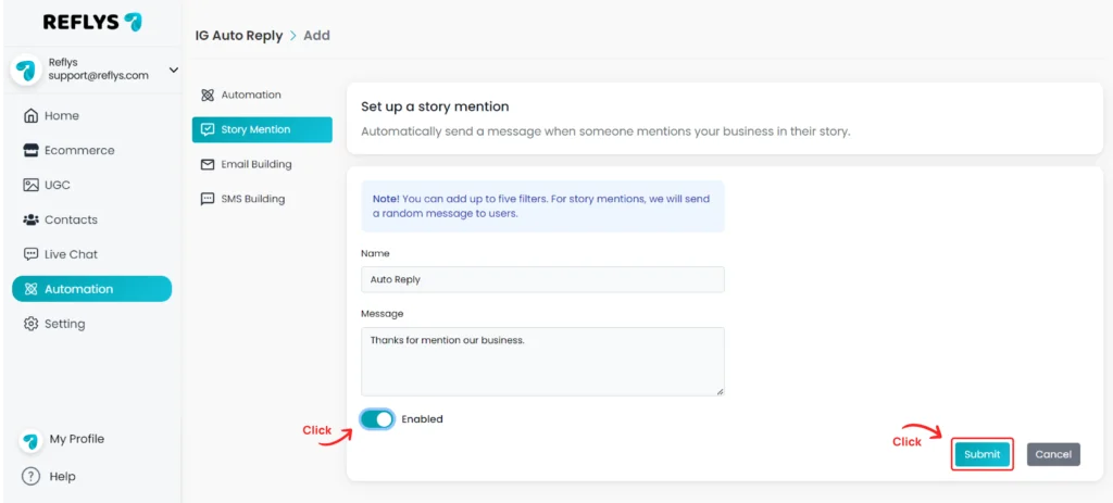 Story Mention Enabled