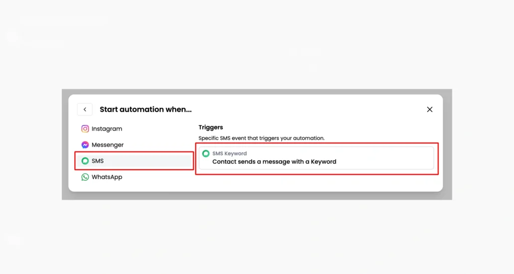 Contact sends a message with a keyword