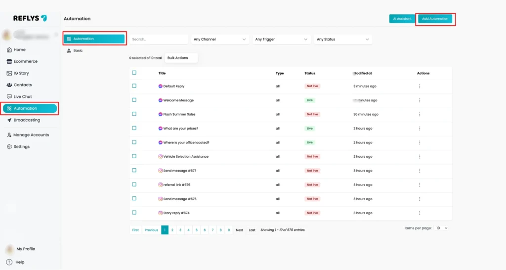 reflys dashboard