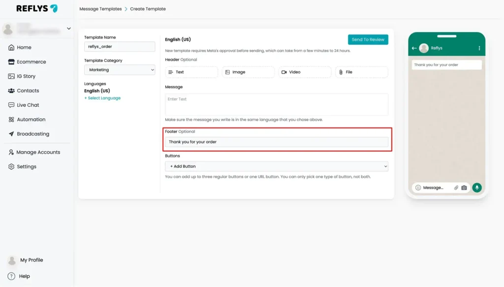 Template Footer Note