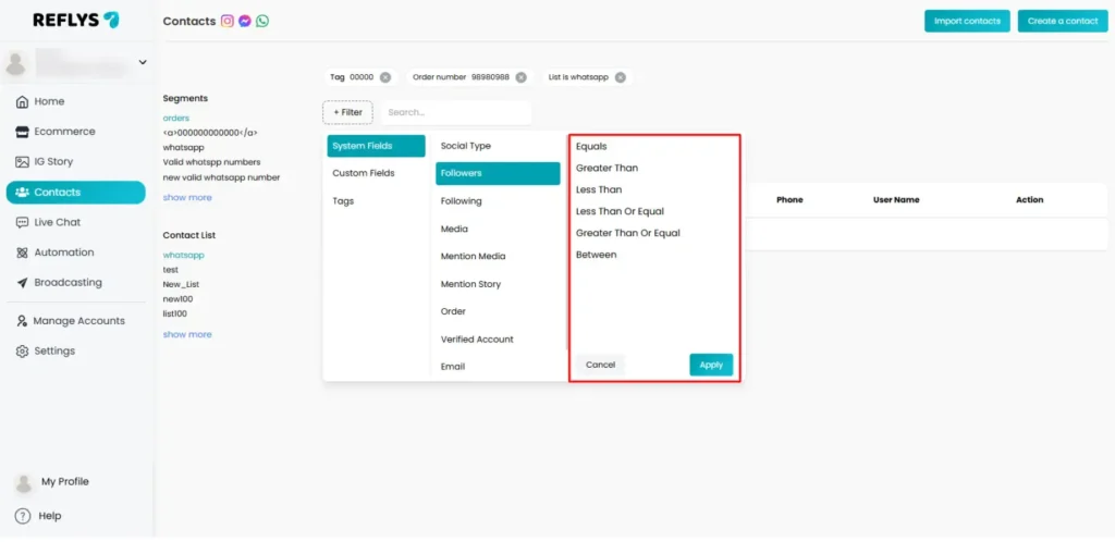 Add Filter Conditions