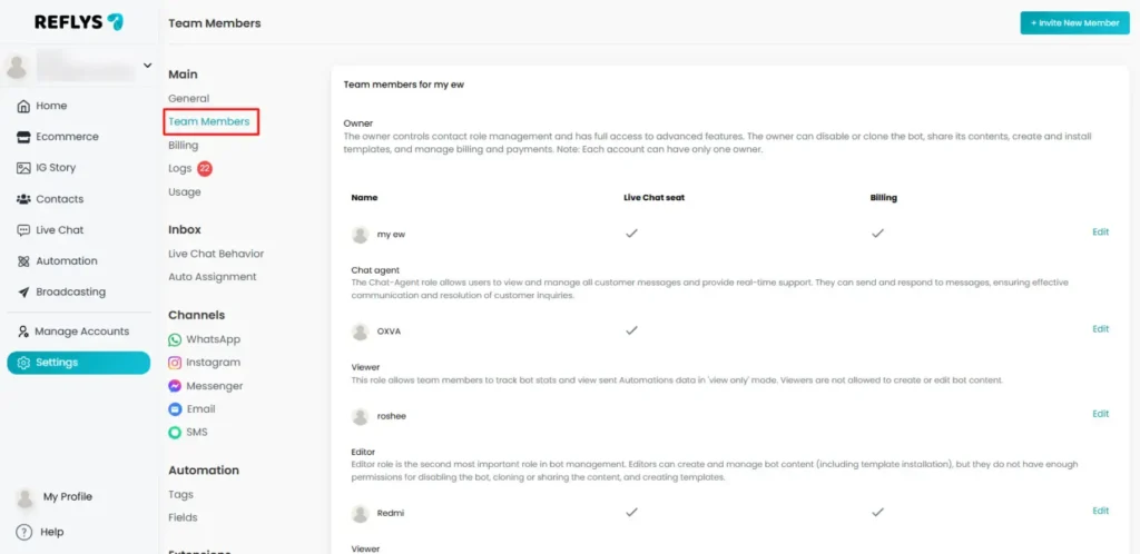 Change Team Member Roles and Permissions