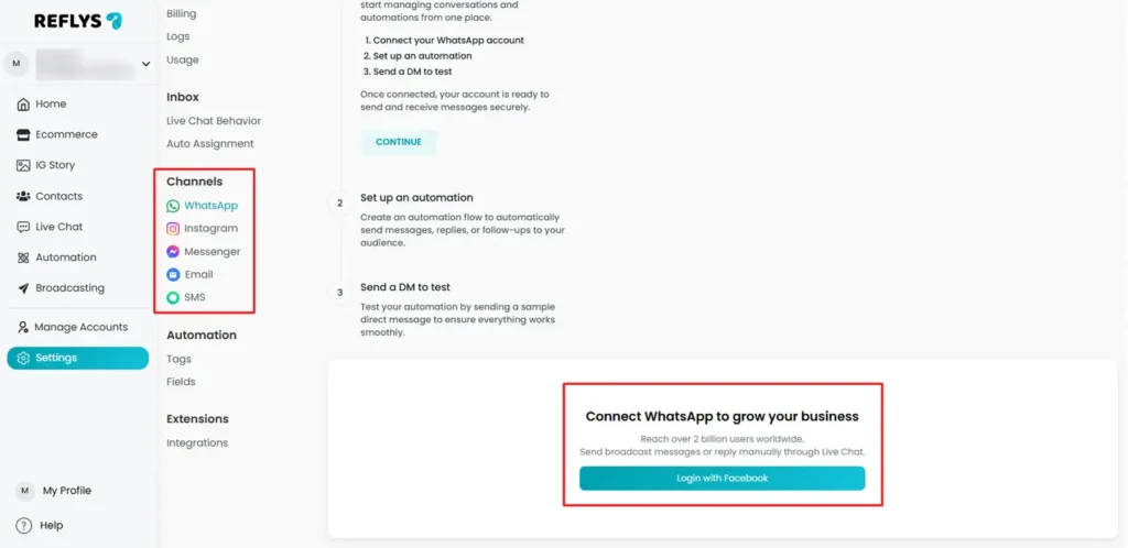 Connect the New Account to Meta Channels