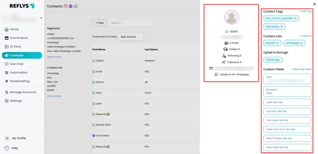 Contact Profile in Reflys
