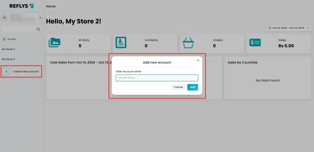 Create a New Account in Reflys