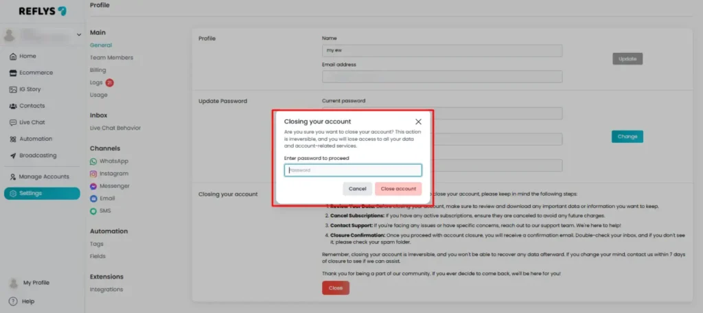 Delete Your Reflys Account