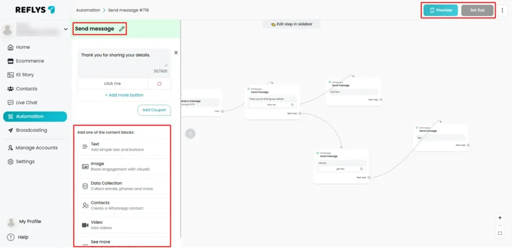Flow Builder of Automations in Reflys