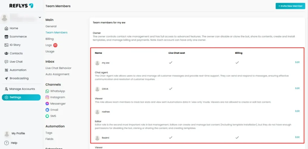 How to Change Team Member Roles and Permissions in Reflys