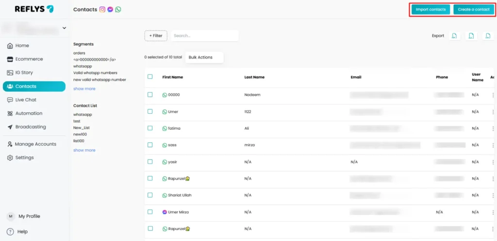 Import Contacts in Reflys