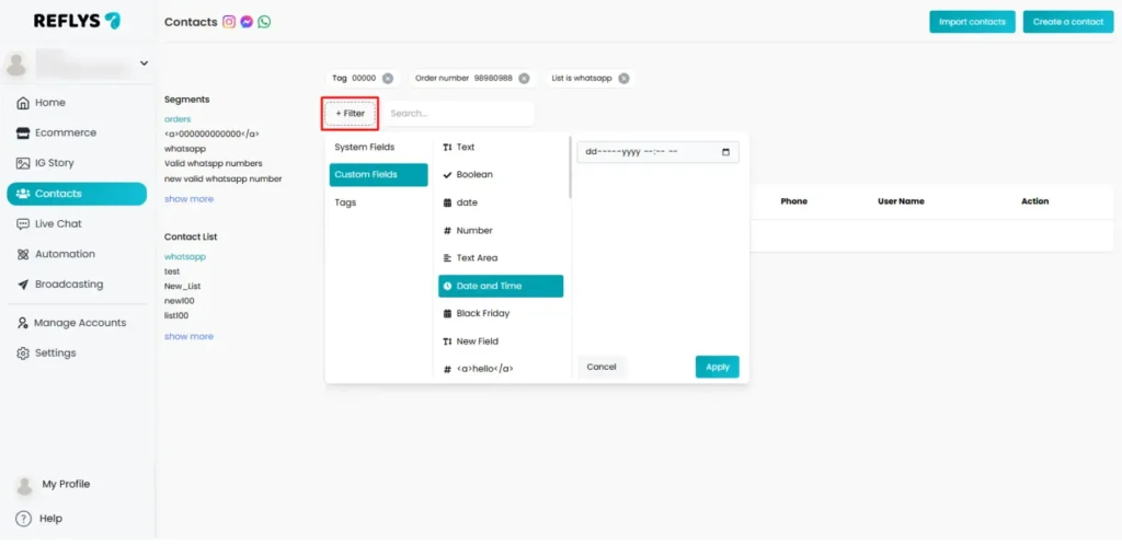 Open Filters for Segments