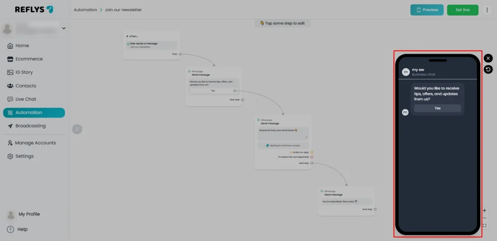 Preview Automations in Reflys