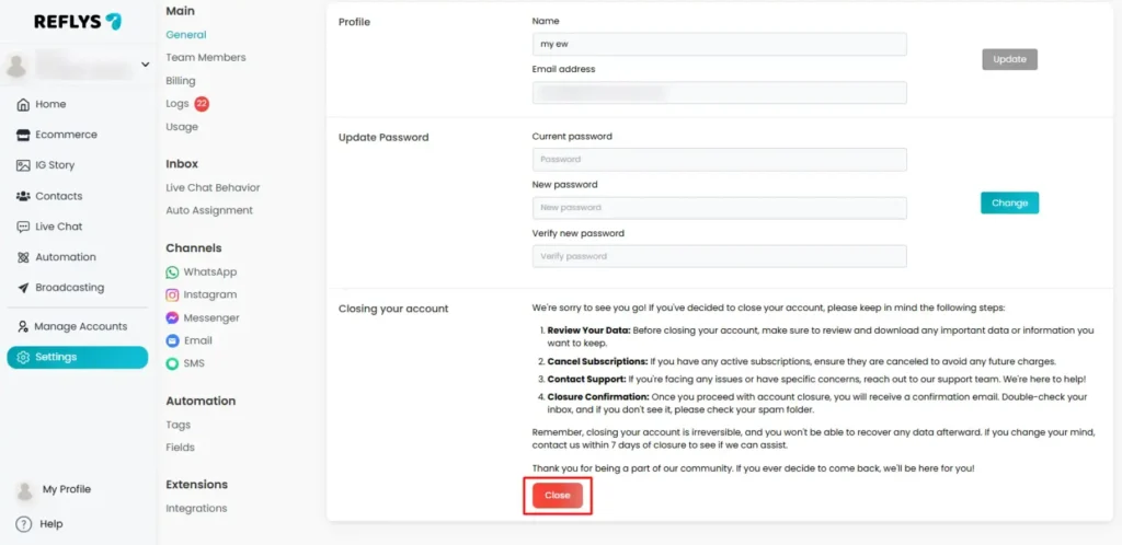 Remove Reflys Account
