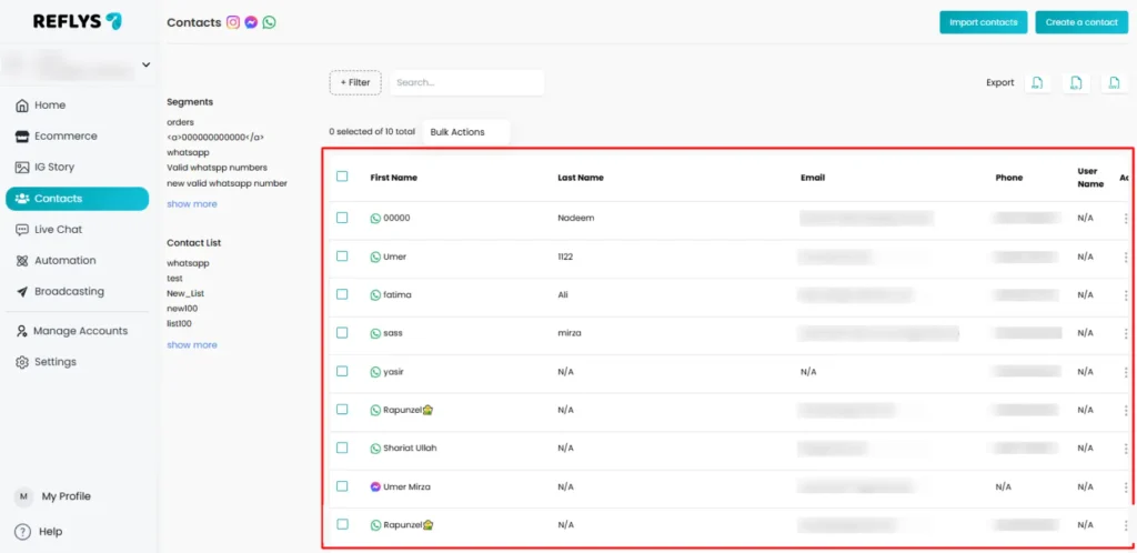 Save Contacts in Reflys