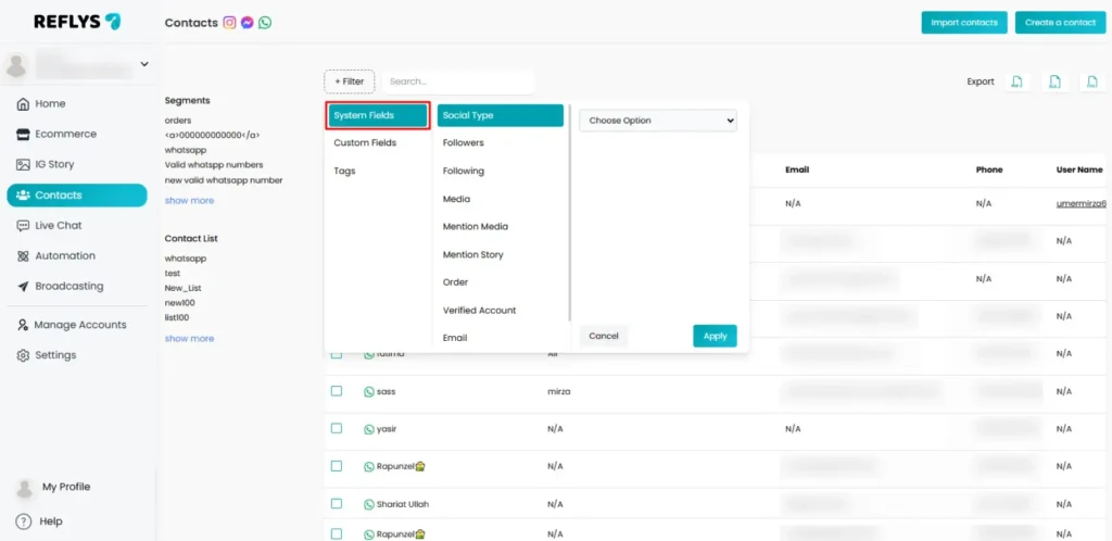 System Fields in Reflys