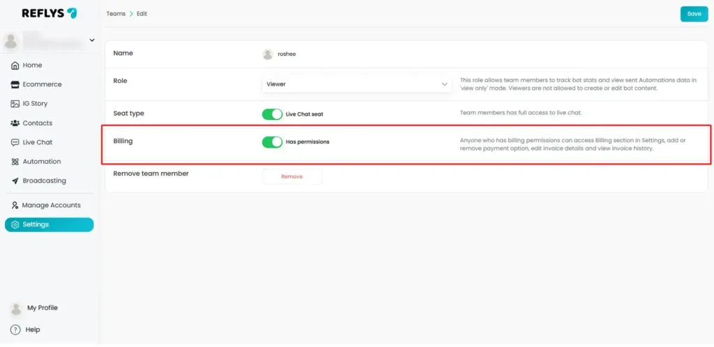 Update Billing Access