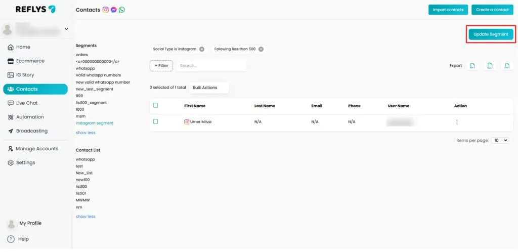 Update Segments in Reflys