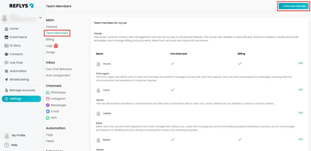 User Roles and Team Management in Reflys