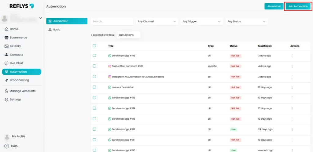 Working with Sample Automations in Reflys