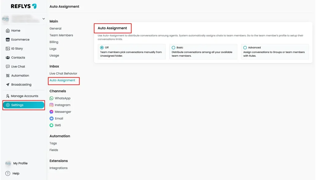 auto assignment settings