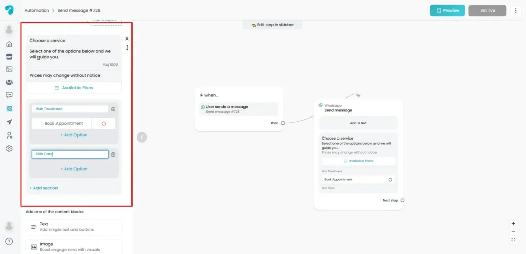 Add Options of WhatsApp List Messages in Reflys