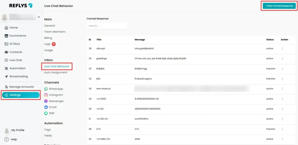 Canned Responses in Reflys