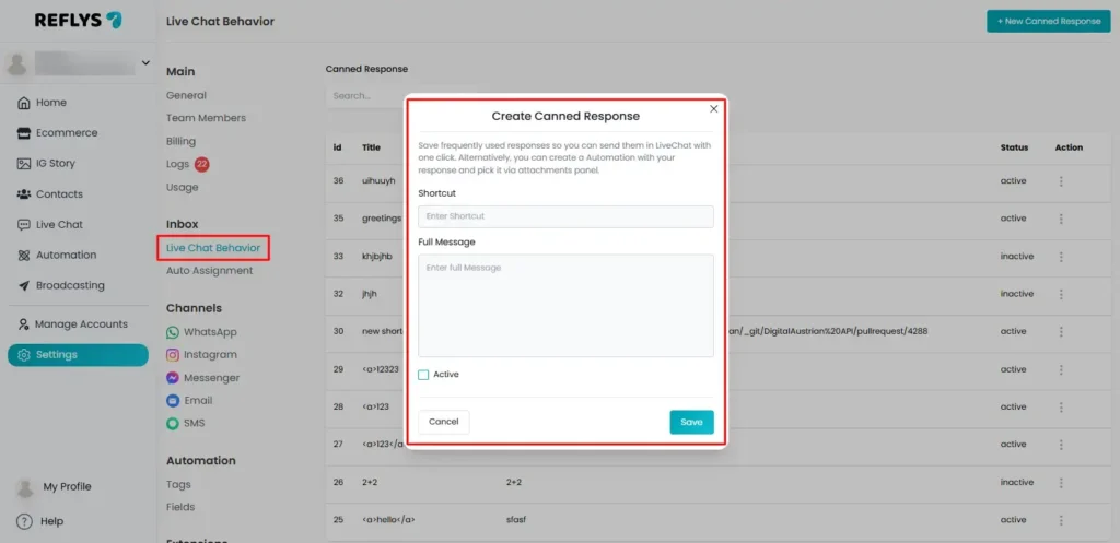 Create Canned Responses in Reflys