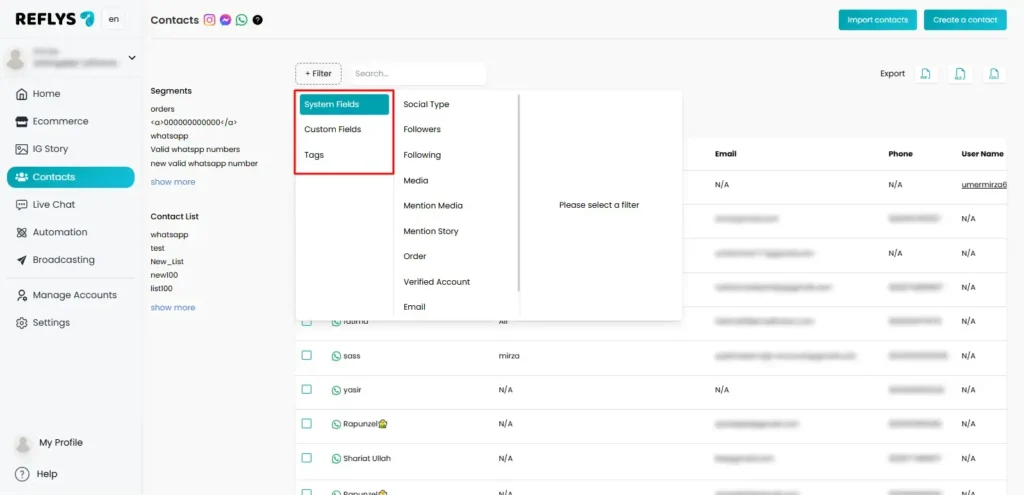 Export Contacts in Reflys