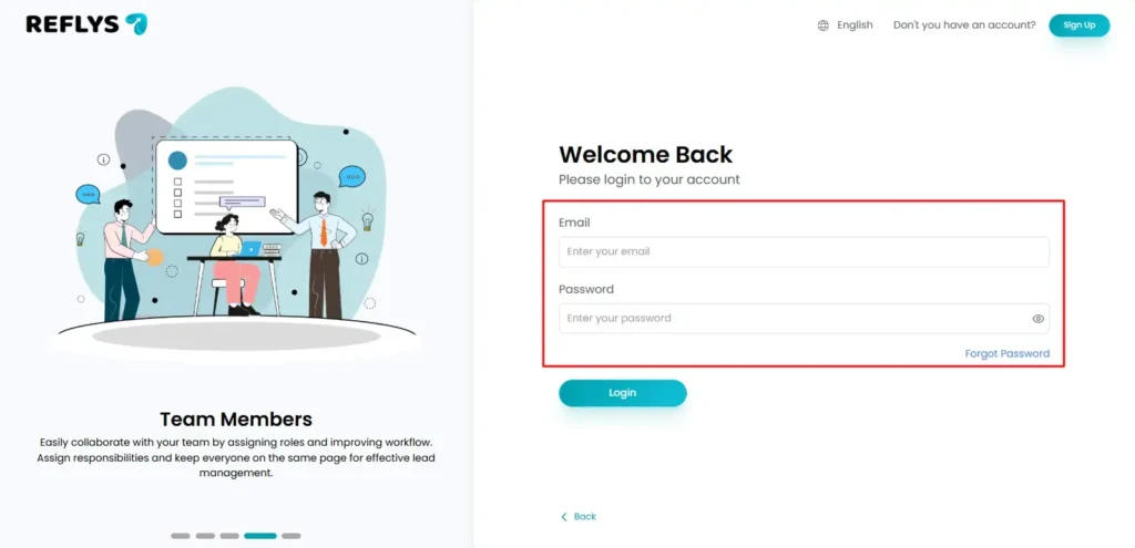 Log in to Reflys Dashboard