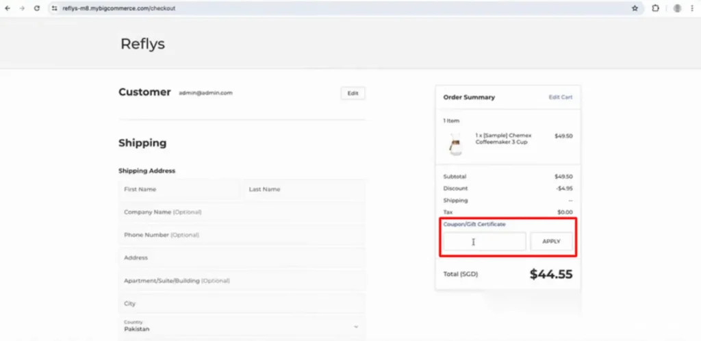 Use the Coupon code in the E-commerce store
