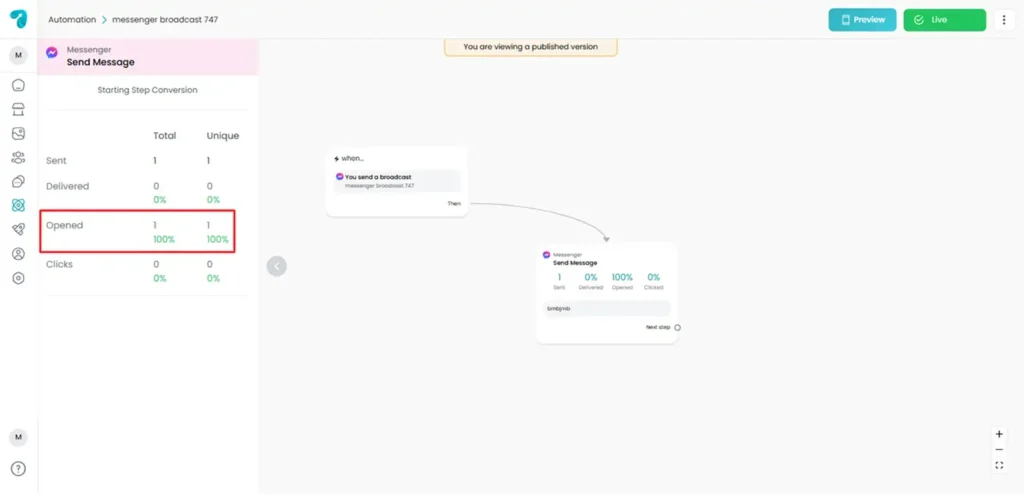 View total number of Opened Messages in Reflys
