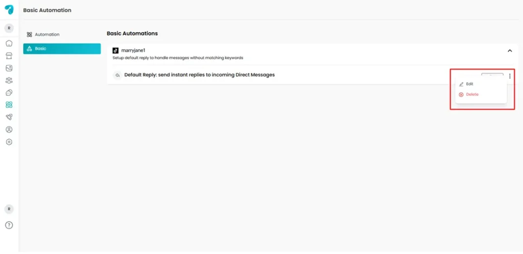 Actions of TikTok Default Reply in Reflys