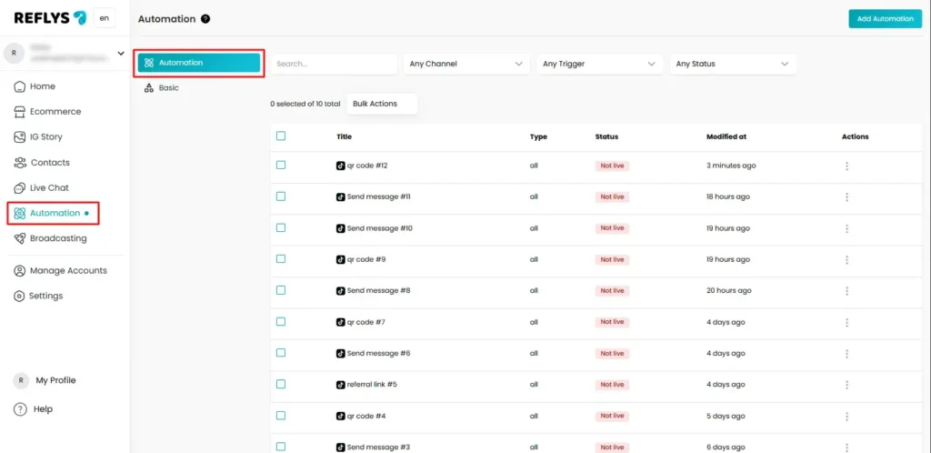 Automation for Set Up TikTok QR Code Trigger in Reflys