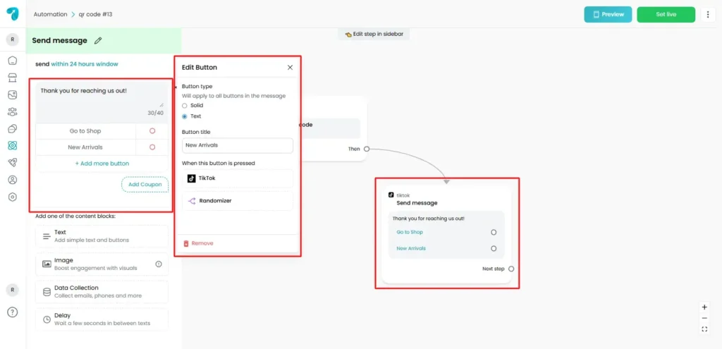 Buttons in Messages for TikTok Automation in Reflys