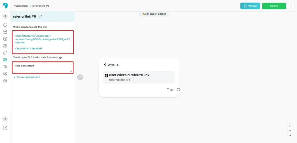 Configure TikTok Ref URL Trigger Details