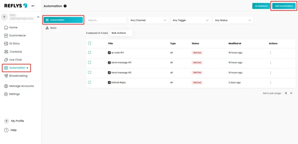 Create Automation in Reflys