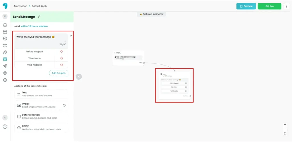Flow Builder of TikTok Default Reply in Reflys