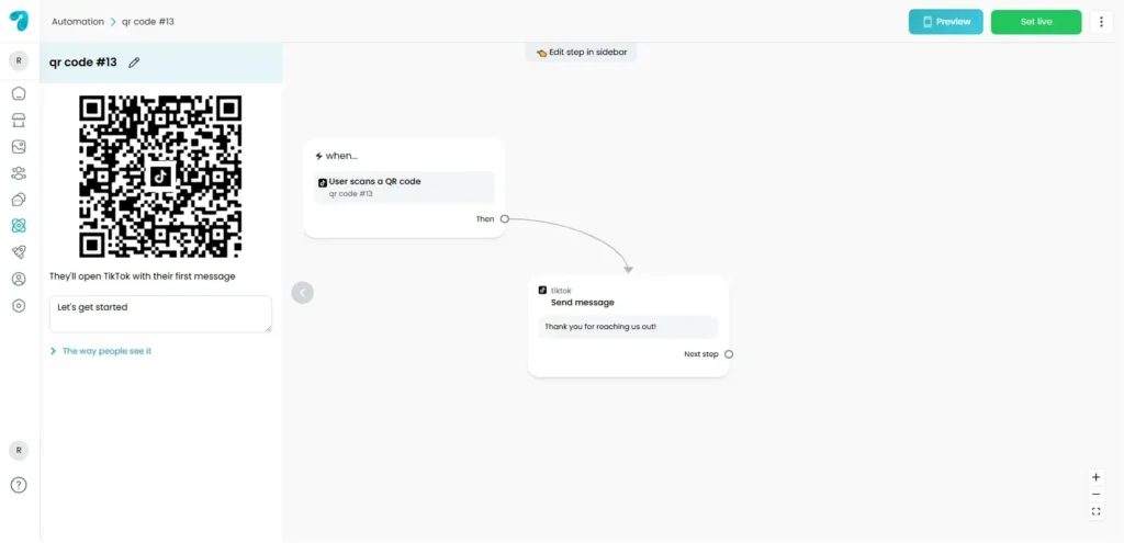 QR Code Trigger for TikTok Automation in Reflys