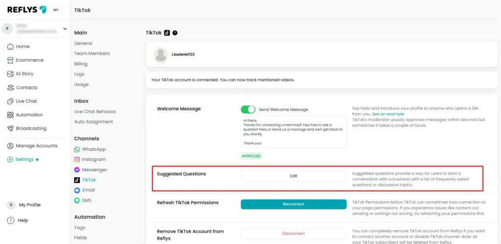 Suggested Questions for TikTok Automation in Reflys