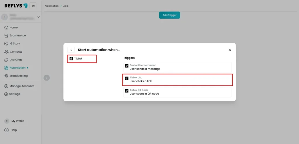 TikTok Ref URL Trigger With Reflys