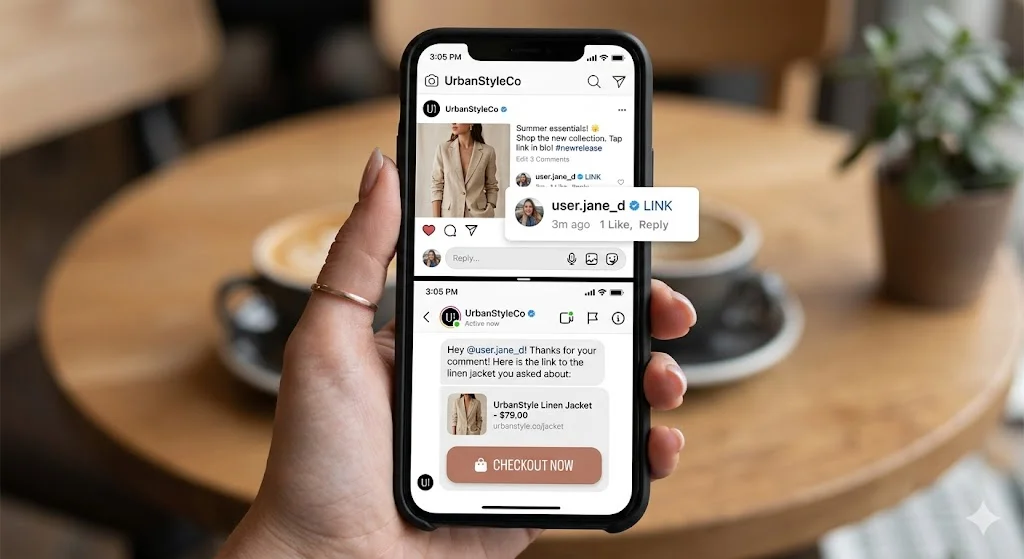 Best ai chatbot app for android displaying a comment to dm automation flow