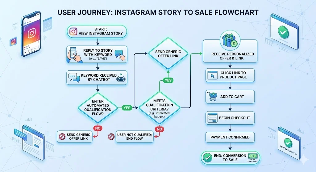 Instagram post automation conversion flowchart