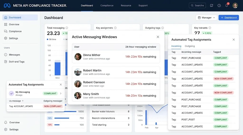Meta API compliance dashboard within conversational marketing tools.