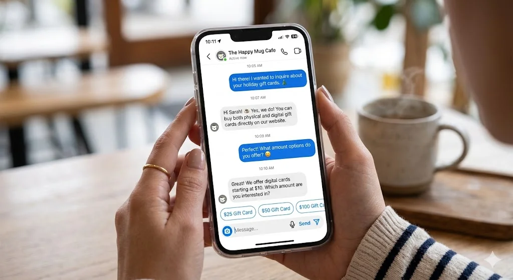 Mobile UI example showing humanized instagram dm automation flow with quick replies