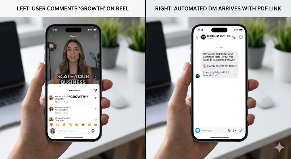 preview of a comment-to-DM automation to increase instagram engagement ai