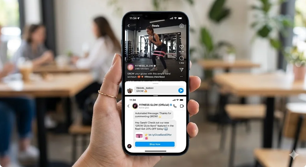 Automated chatbot vs conversational agent flow delivering a discount link via Instagram DM