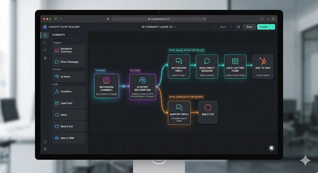 Zero-code visual flow builder for business chat automation and lead routing